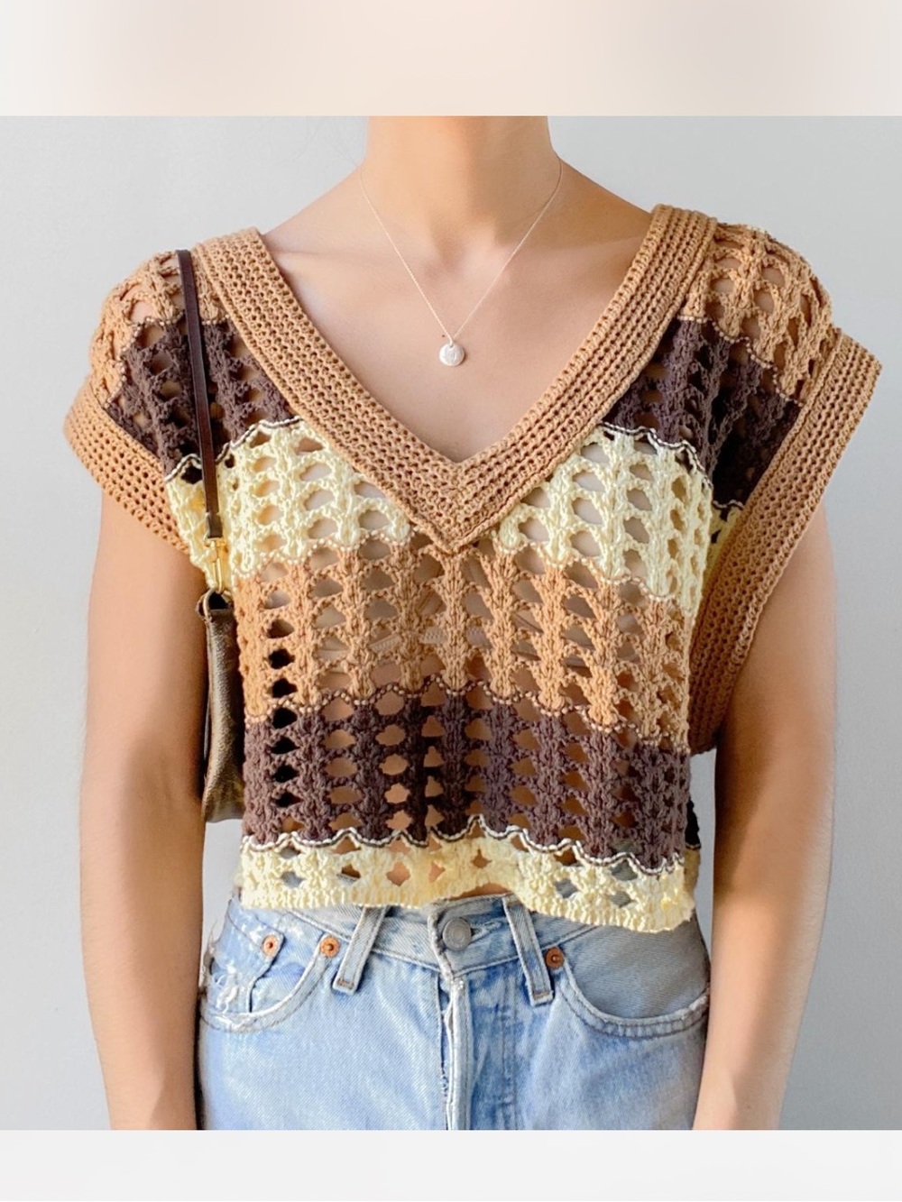 BDG Urban Outfitters Open Knit Crochet Striped Sweater Vest Boho XS Grannycore